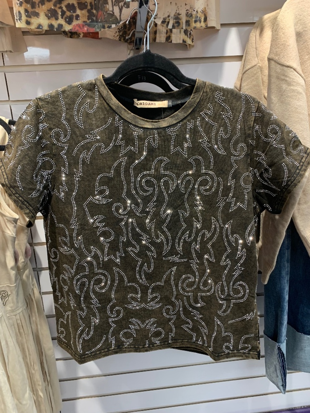 Origami short sleeve brown tee with stones
